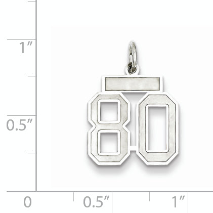 Sterling Silver Rhodium-plated Small Satin Number 80 Charm Secondary image