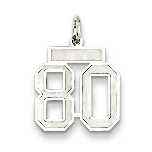 Sterling Silver/Rhodium-plated Satin Number 80 Charm