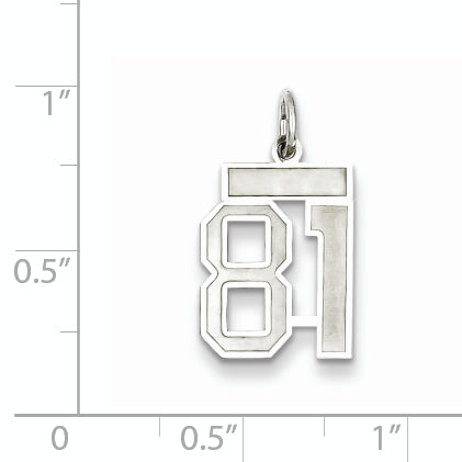 Sterling Silver Rhodium-plated Small Satin Number 81 Charm