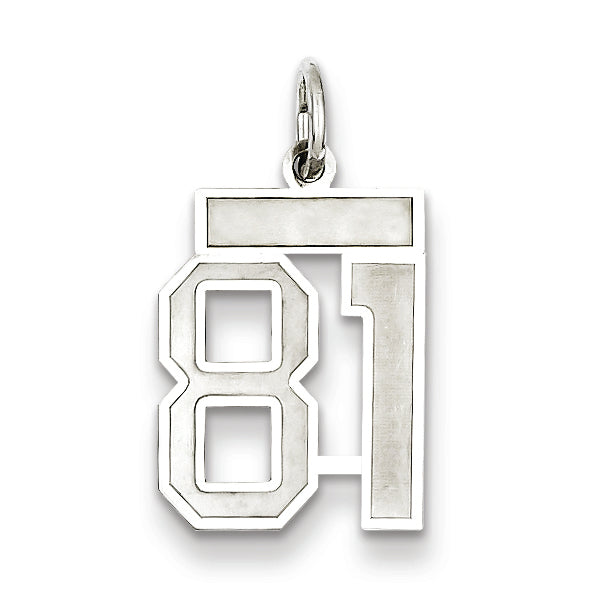 Sterling Silver/Rhodium-plated Satin Number 81 Charm