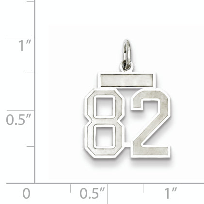 Sterling Silver Rhodium-plated Small Satin Number 82 Charm