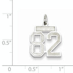 Sterling Silver Rhodium-plated Small Satin Number 82 Charm