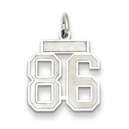 Sterling Silver/Rhodium-plated Satin Number 86 Charm