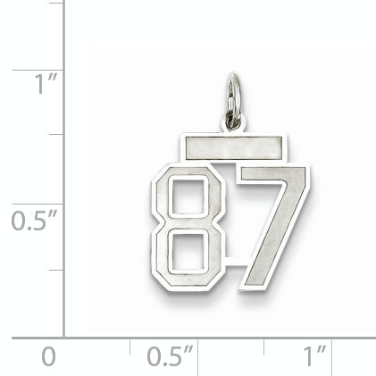 Sterling Silver Rhodium-plated Small Satin Number 87 Charm
