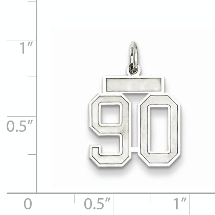 Sterling Silver Rhodium-plated Small Satin Number 90 Charm