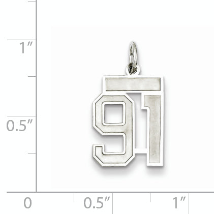 Sterling Silver Rhodium-plated Small Satin Number 91 Charm