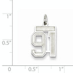 Sterling Silver Rhodium-plated Small Satin Number 91 Charm