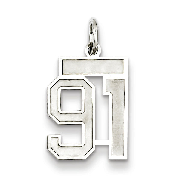 Sterling Silver/Rhodium-plated Satin Number 91 Charm Main image