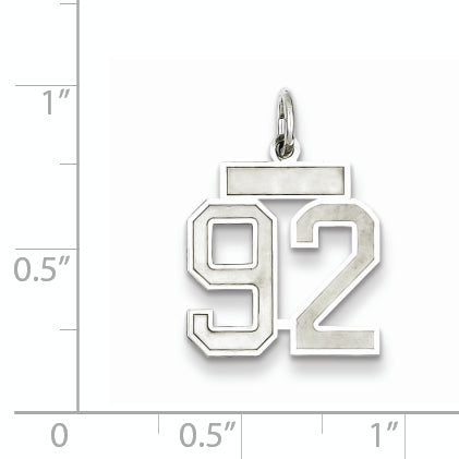 Sterling Silver Rhodium-plated Small Satin Number 92 Charm Secondary image