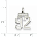 Sterling Silver Rhodium-plated Small Satin Number 92 Charm