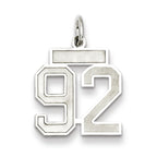 Sterling Silver/Rhodium-plated Satin Number 92 Charm