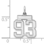 Sterling Silver Rhodium-plated Small Satin Number 93 Charm