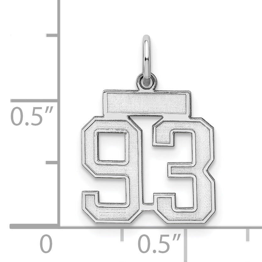 Sterling Silver Rhodium-plated Small Satin Number 93 Charm