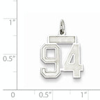 Sterling Silver Rhodium-plated Small Satin Number 94 Charm