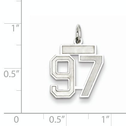 Sterling Silver Rhodium-plated Small Satin Number 97 Charm
