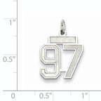 Sterling Silver Rhodium-plated Small Satin Number 97 Charm