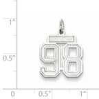 Sterling Silver Rhodium-plated Small Satin Number 98 Charm