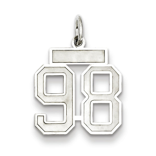 Sterling Silver/Rhodium-plated Satin Number 98 Charm