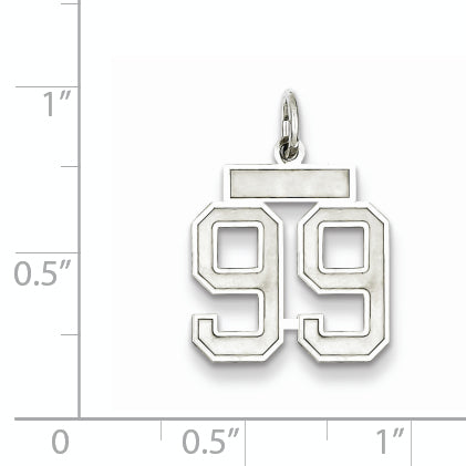 Sterling Silver Rhodium-plated Small Satin Number 99 Charm
