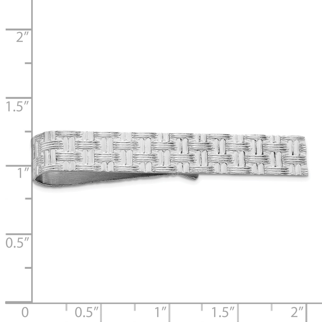 Men's Polished Sterling Silver Tie Bar with Rhodium Finish