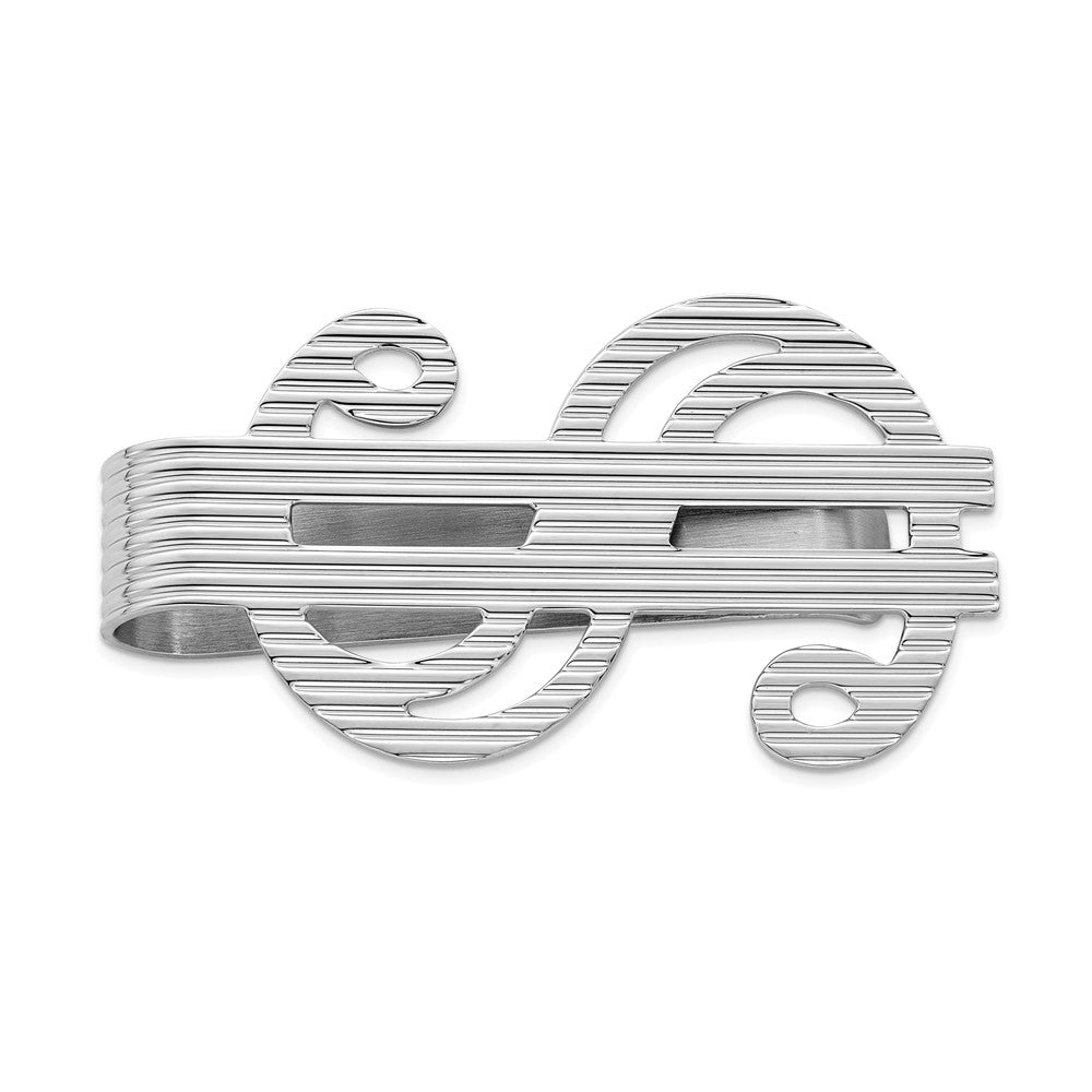 Sterling Silver Rhodium-plated Dollar Sign Money Clip