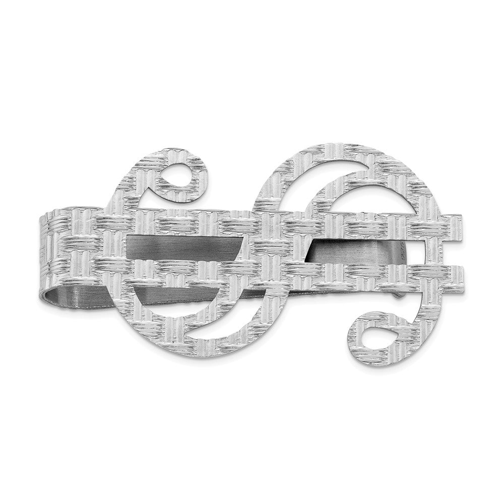 Sterling Silver 925 Money Clip with Rhodium-Plated Textured Design