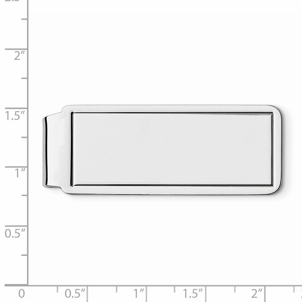 Sterling Silver Men's Money Clip with Rhodium Accents and Engravable Polished Finish Secondary image