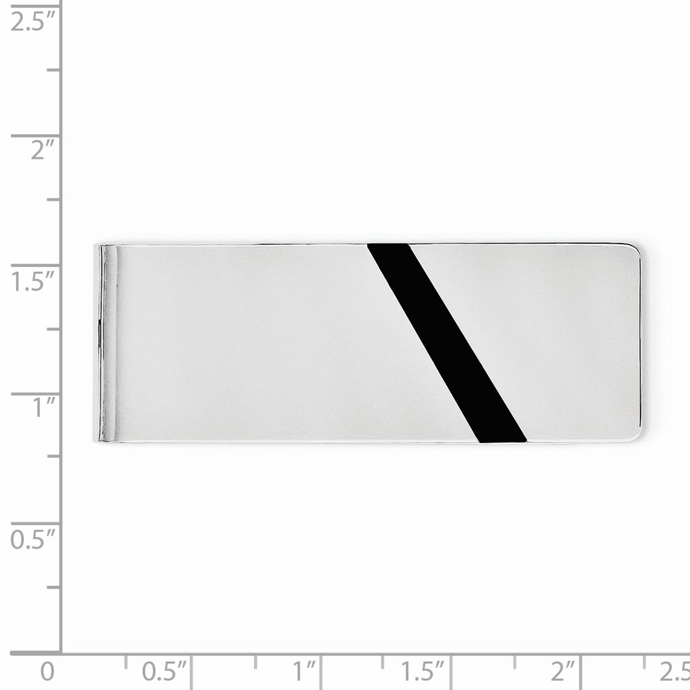 Sterling Silver 925 Men's Engravable Polished Money Clip with Black Enamel Secondary image