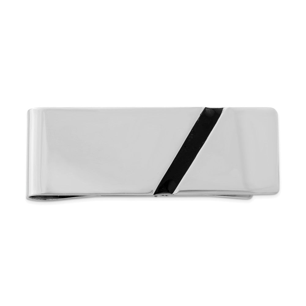 Sterling Silver 925 Men's Engravable Polished Money Clip with Black Enamel Main image
