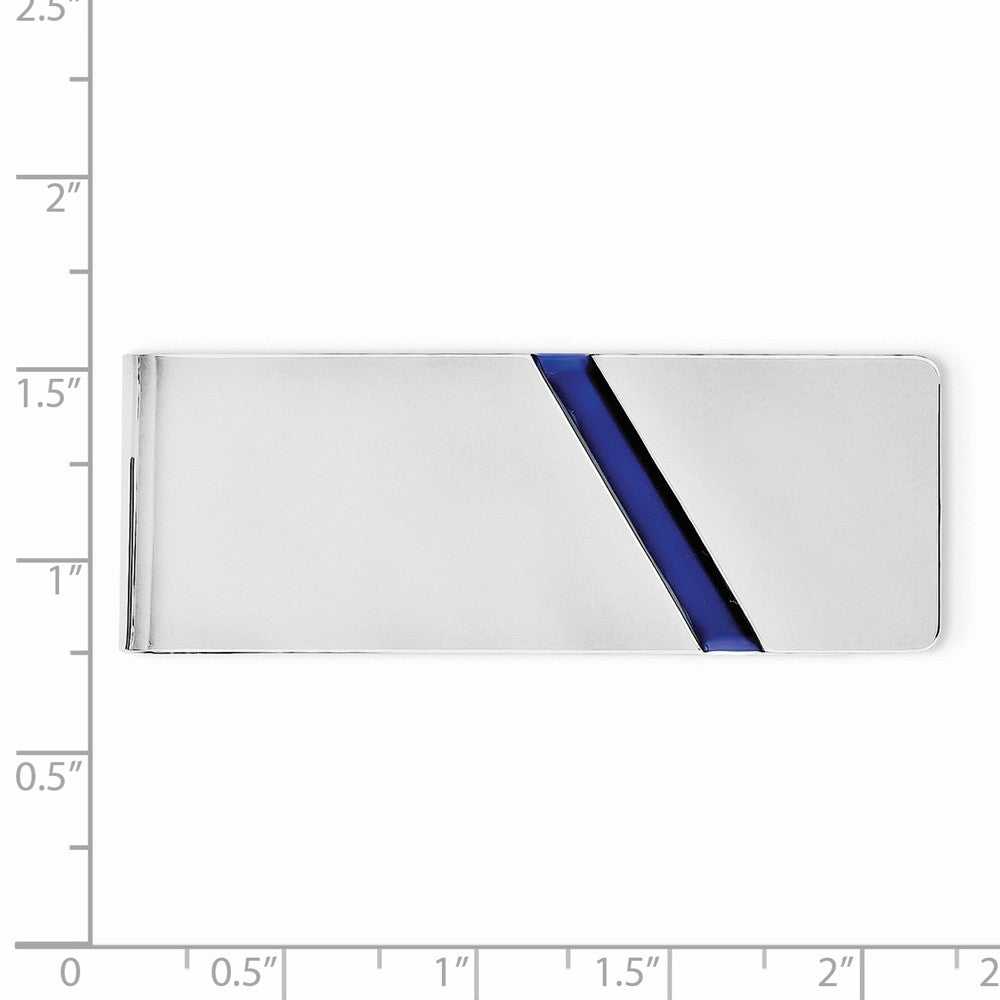 Sterling Silver Rhodium-plated Blue Enameled Money Clip