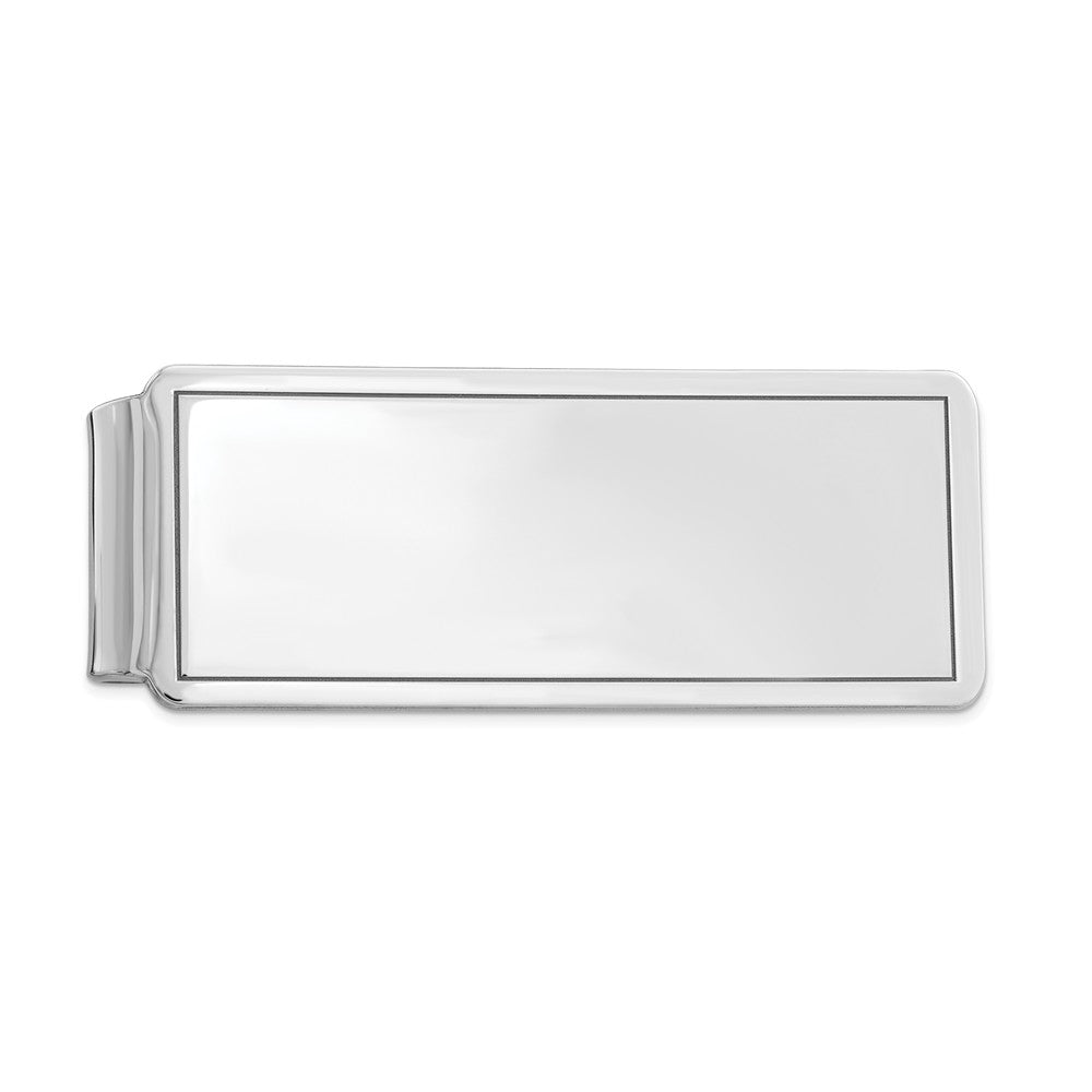 Sterling Silver Men's Money Clip with Rhodium Accents and Engravable Polished Finish Main image