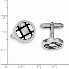 Sterling Silver Rhodium-plated with MOP & Black Enamel Cuff Links