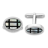 Sterling Silver Rhodium-plated with MOP and Black Enamel Cuff Links