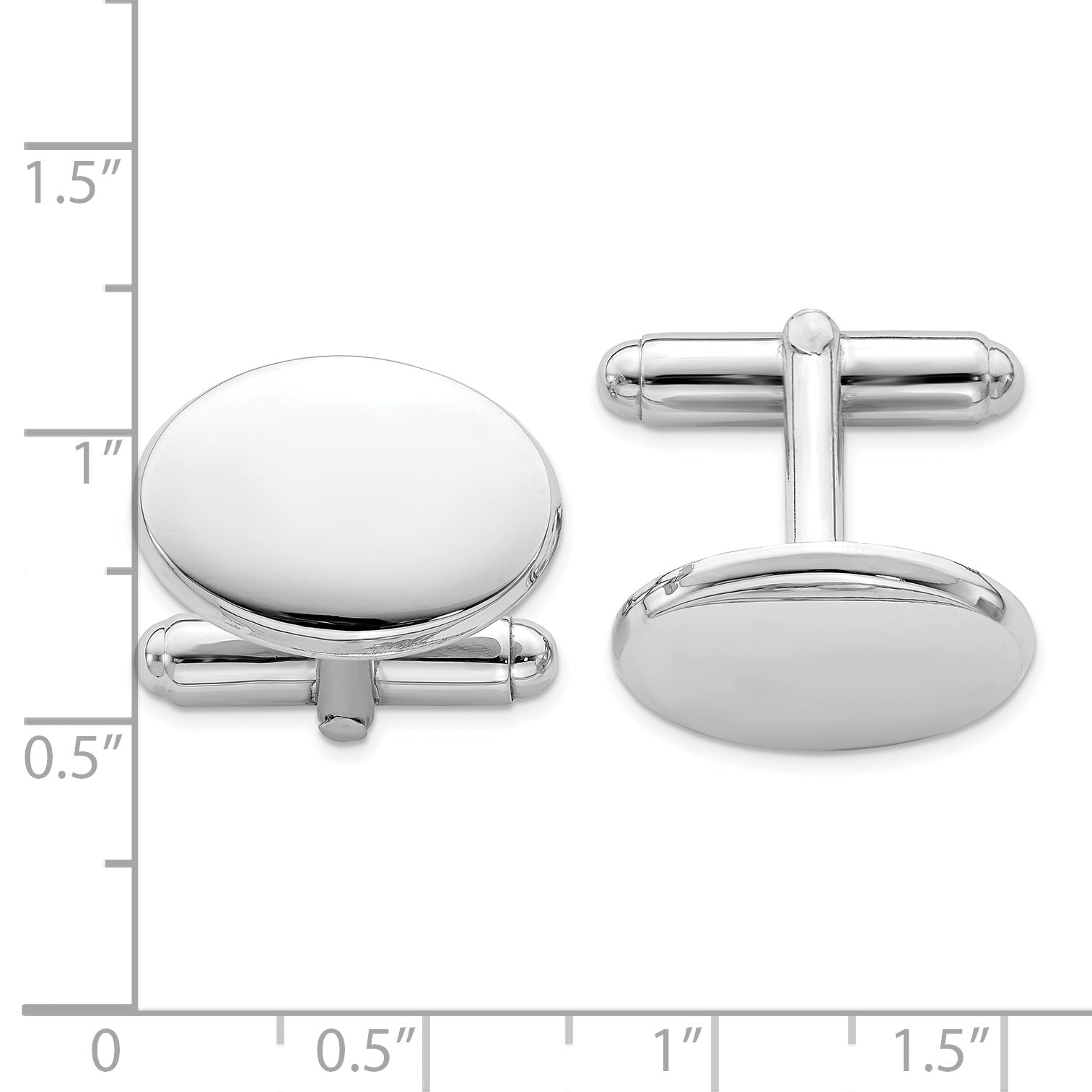 Sterling Silver Rhodium Plated Oval Cuff Links