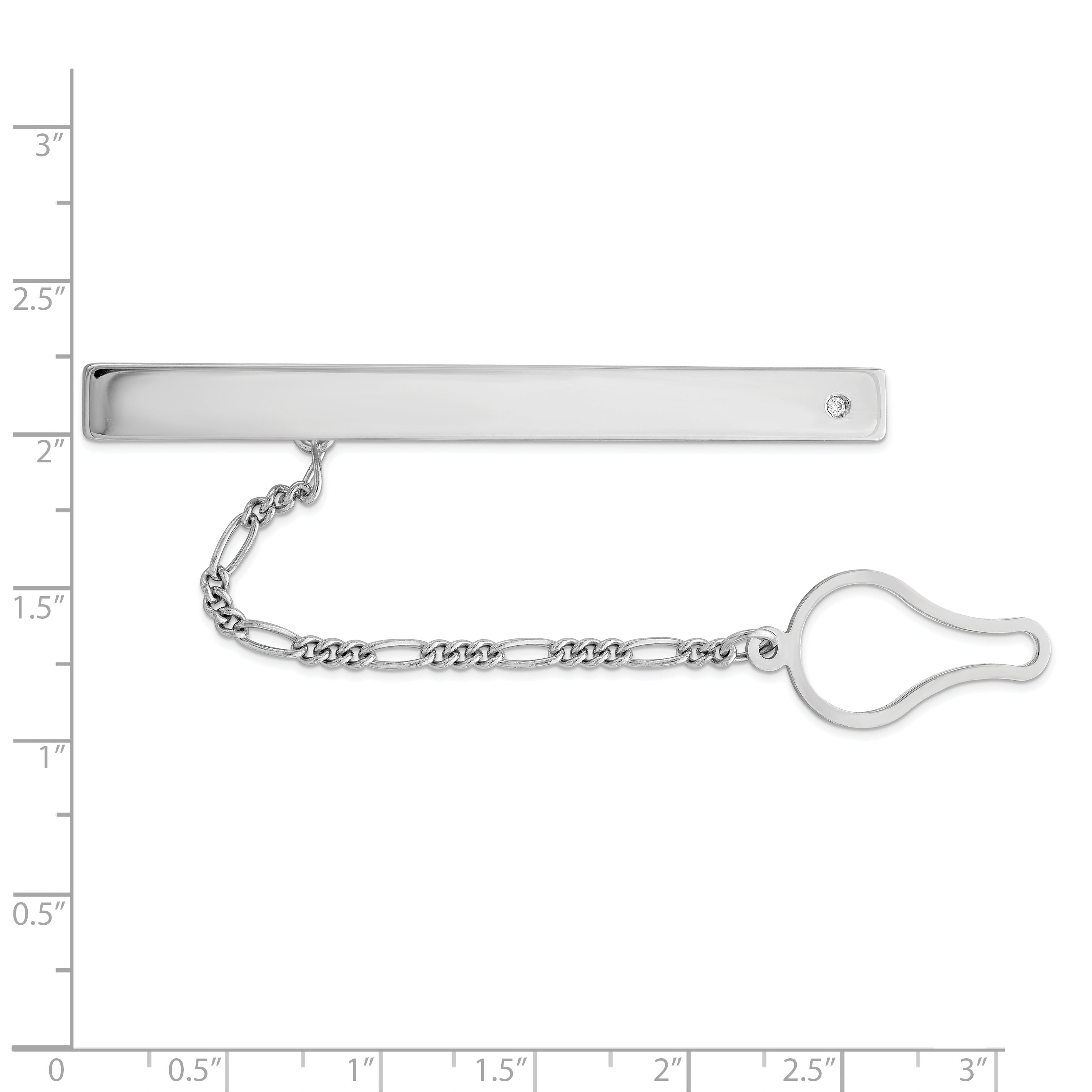 Men's Sterling Silver Rhodium Plated Tie Clip with Clear CZ
