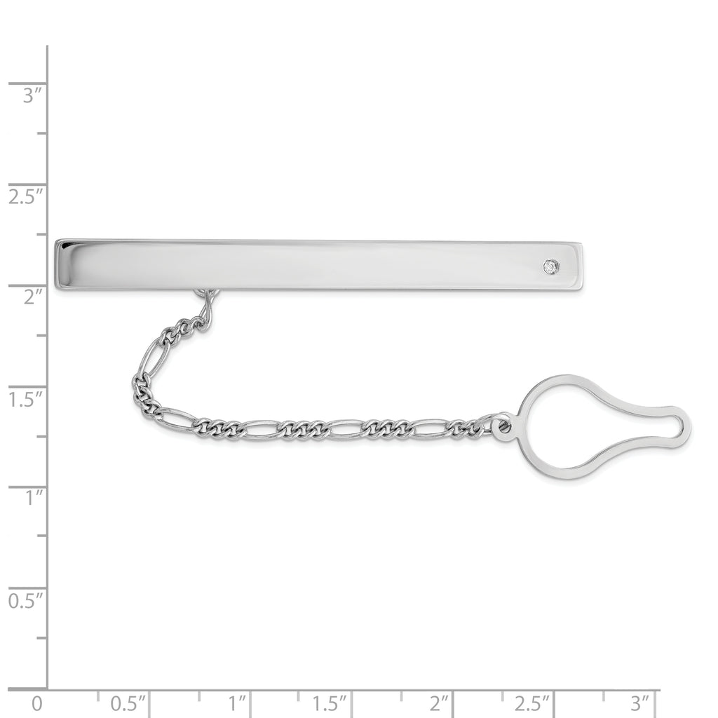 Men's Sterling Silver Rhodium Plated Tie Clip with Clear CZ