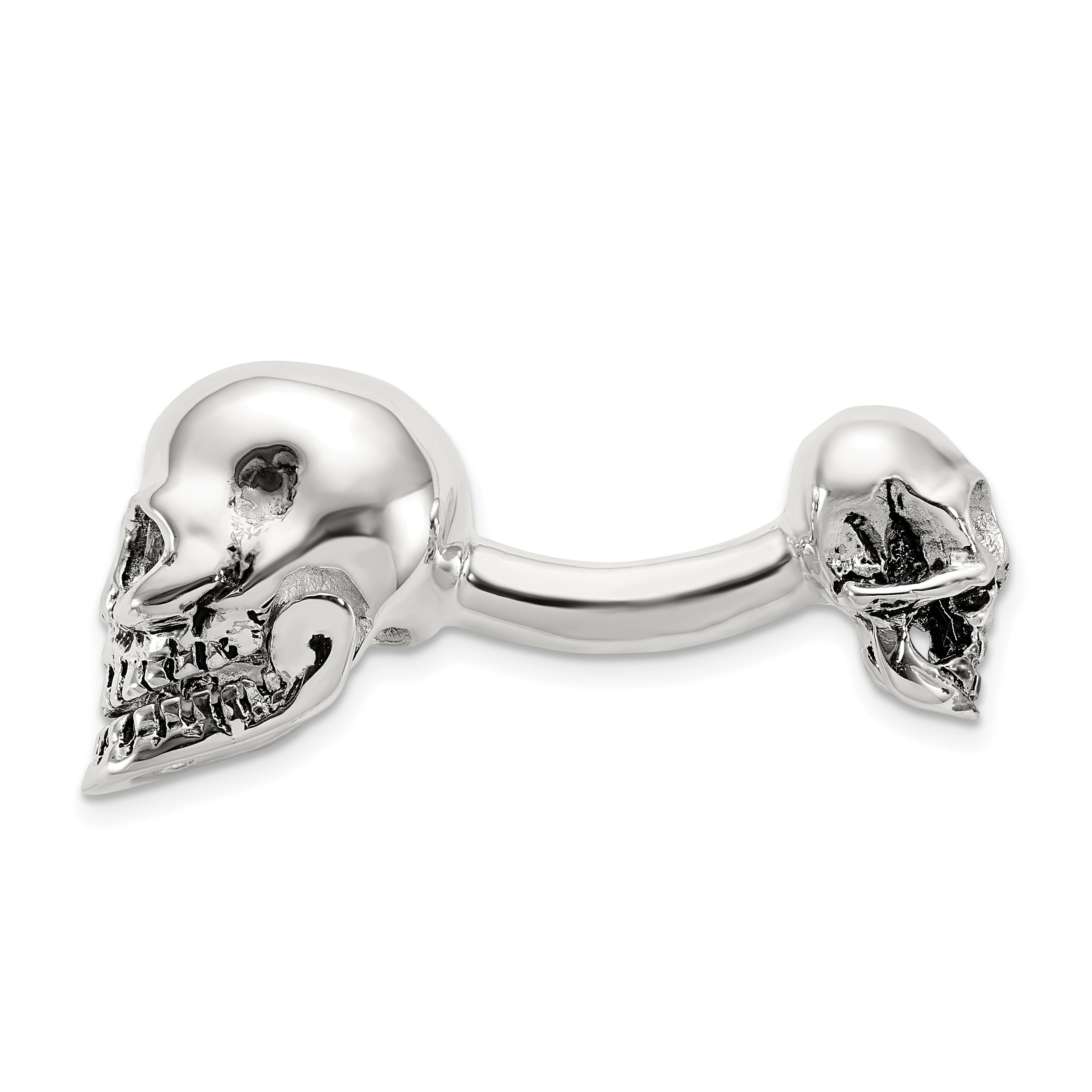 Sterling Silver Antiqued Black Ink Texture Moveable Skull Cuff Links