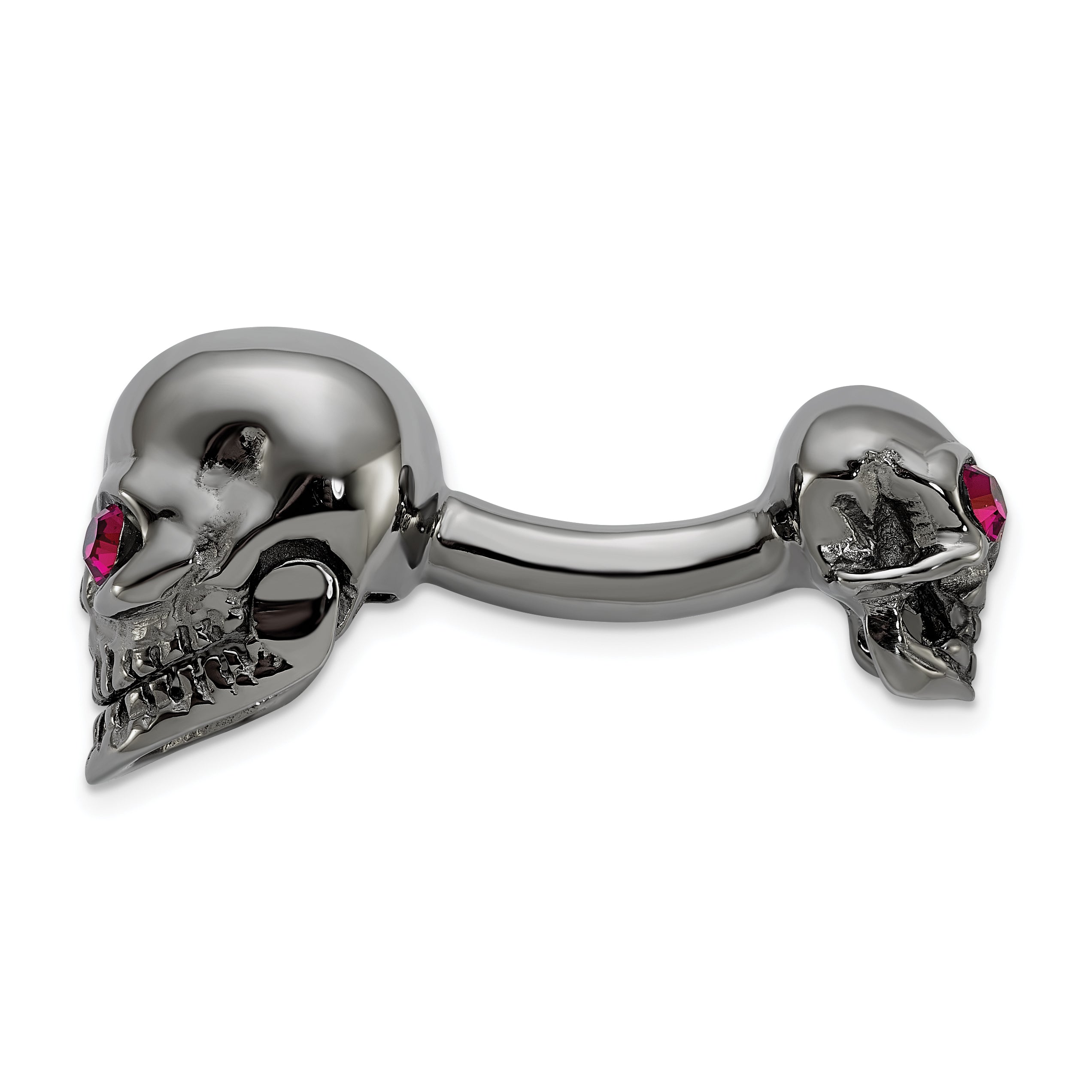 Sterling Silver Ruthenium Plated Crystal Movable Skull Cuff Link