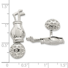 Sterling Silver 925 Golf Club & Ball Reversible Cufflinks Polished Finish