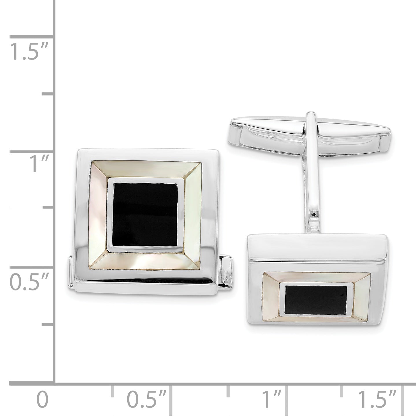 Sterling Silver Rhodium-Plated Cufflinks with Mother of Pearl & Enamel Finish Secondary image