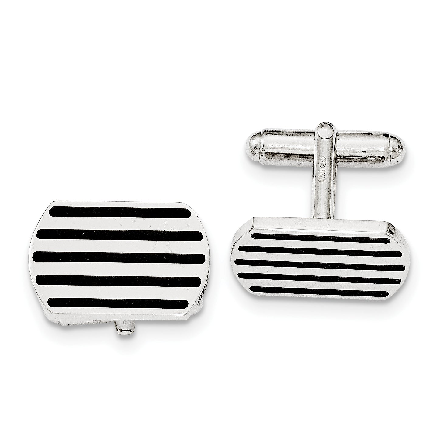 Sterling Silver Black 5 Stripe Enamel Cuff Link Main image