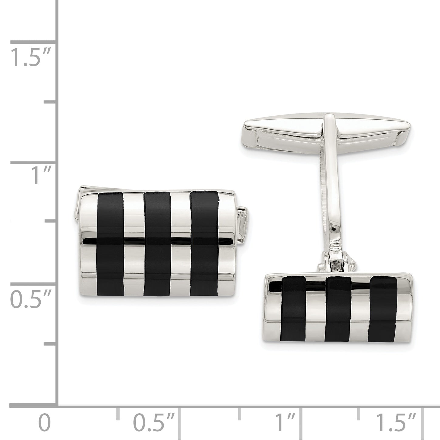Polished Sterling Silver Onyx Cuff Links Secondary image