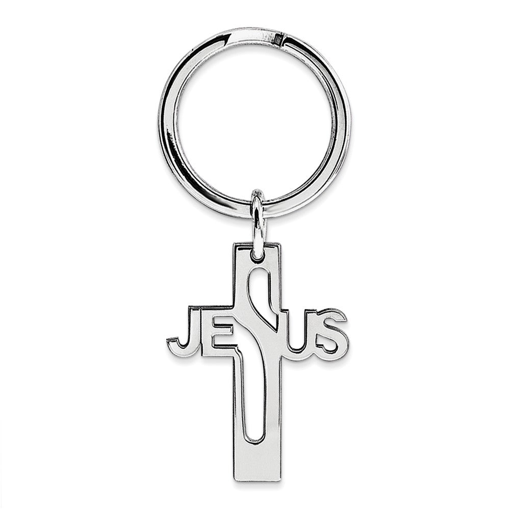 Sterling Silver Rhodium-plated Jesus Cross Key Ring