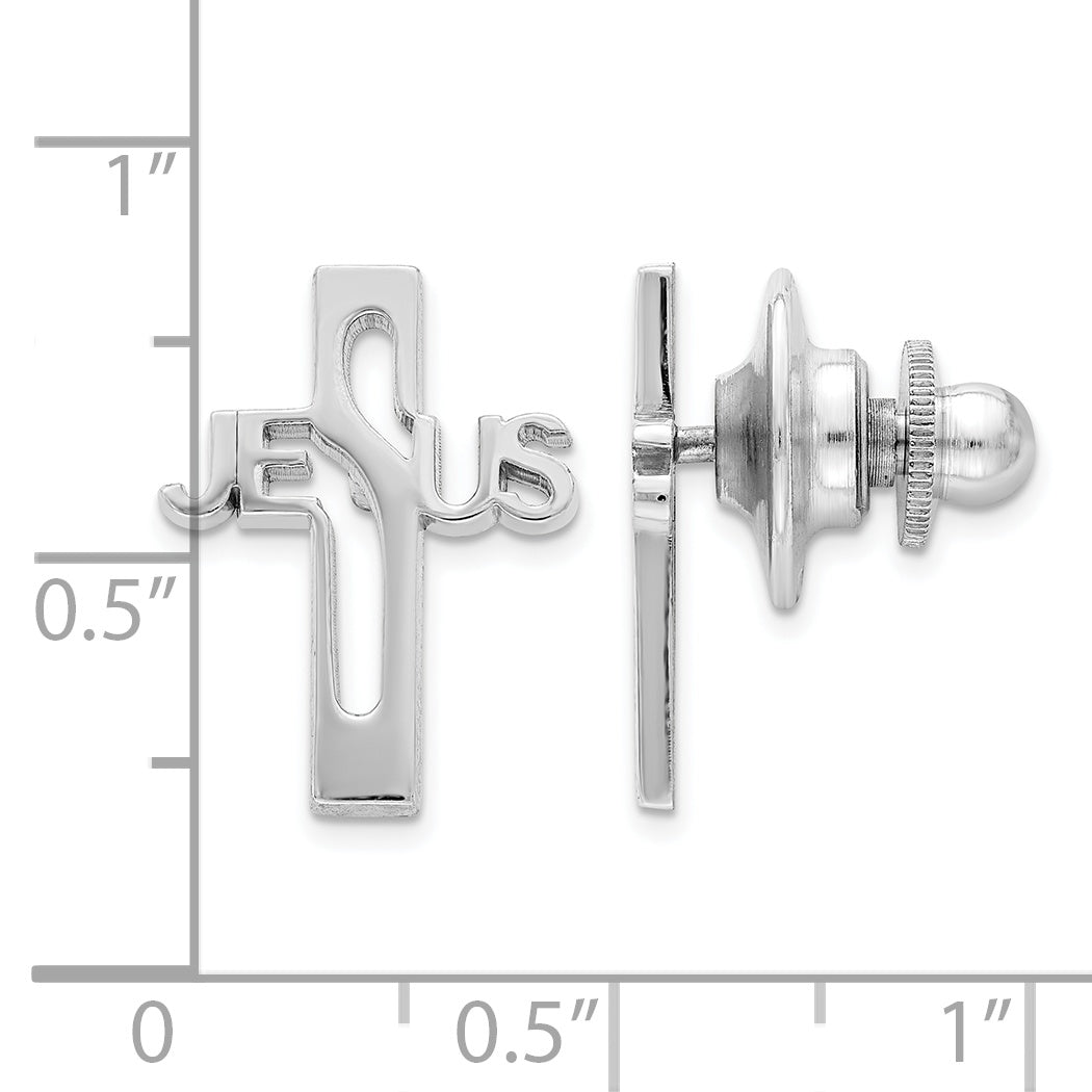 Sophia Jewelers Men's Polished Sterling Silver Jesus Cross Tie Tac