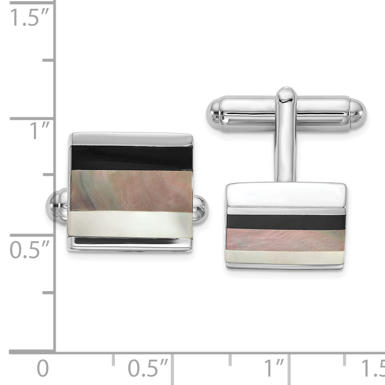 Sterling Silver Onyx and MOP Cuff Links with Rhodium Polish