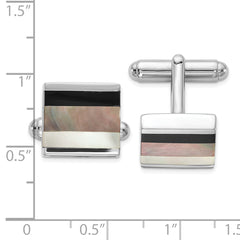 Sterling Silver Onyx and MOP Cuff Links with Rhodium Polish