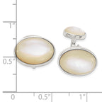 Sterling Silver 925 Oval Mother of Pearl Cuff Links  Polished, Bezel Set, Men's
