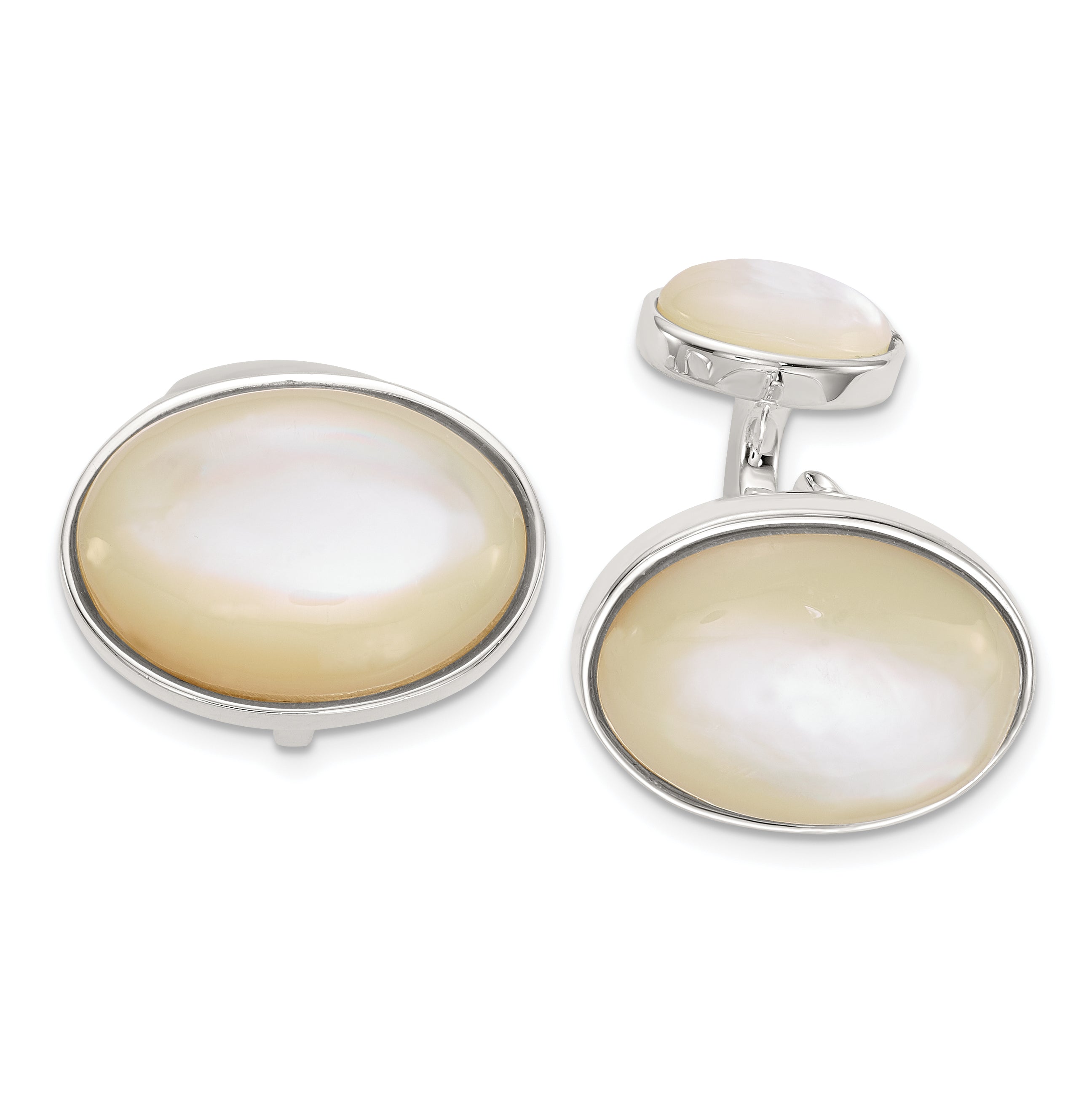Sterling Silver Oval Mother of Pearl Cuff Links