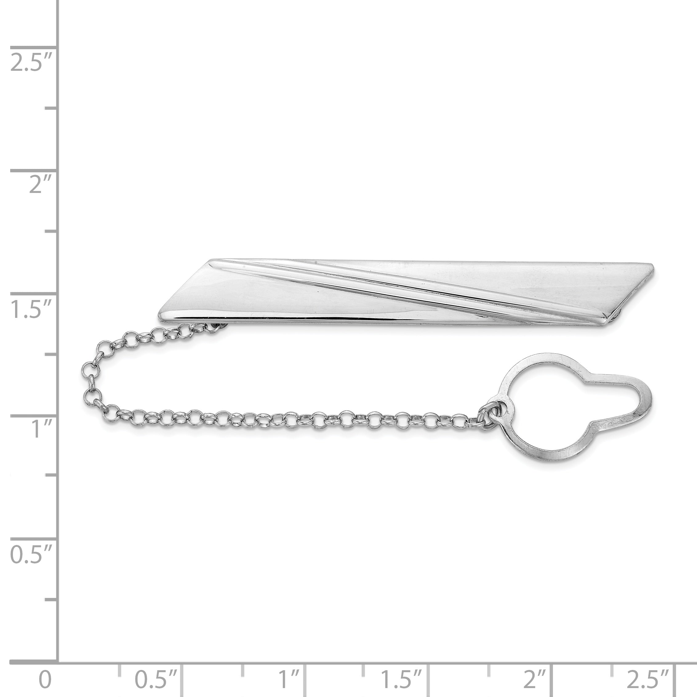 Sterling Silver Rhodium-plated Stripe Design w/Button Chain Tie Bar Secondary image