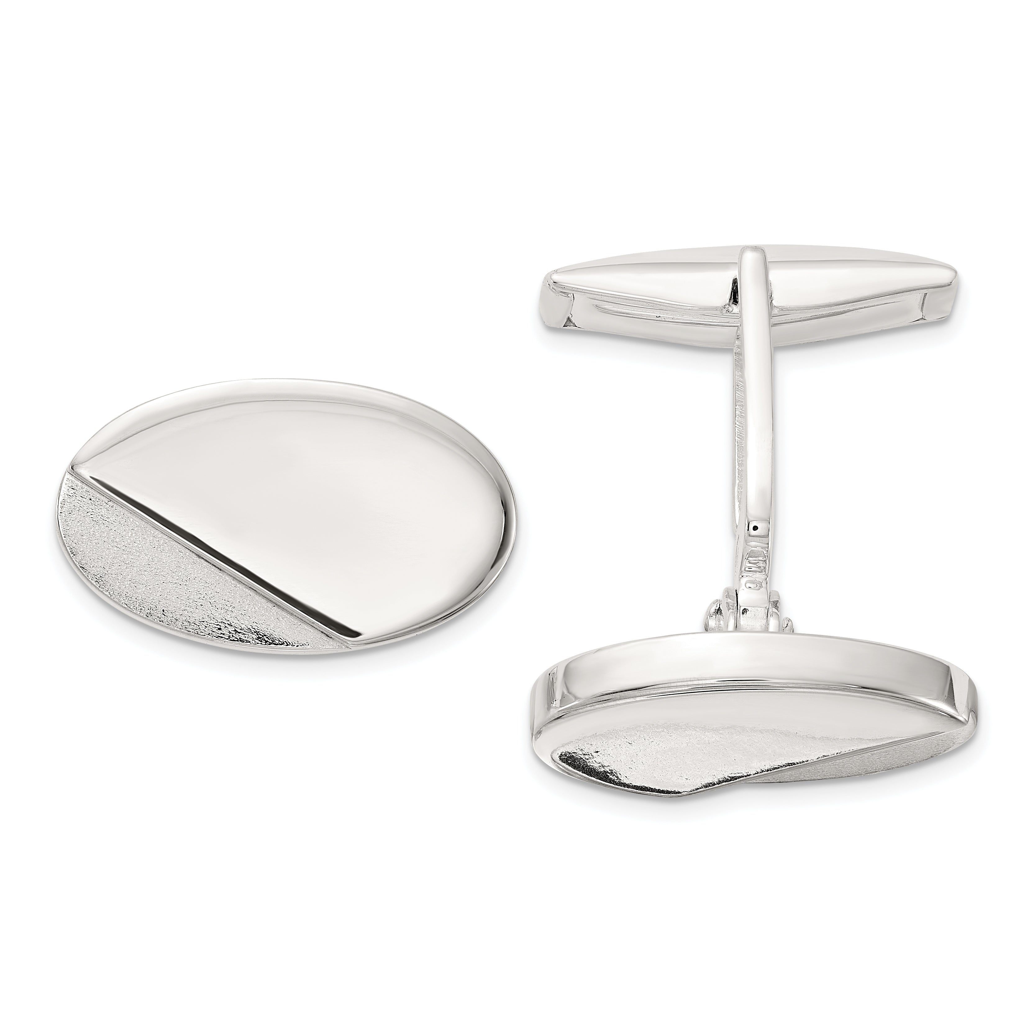 Sterling Silver Polished and Textured Oval Cuff Links